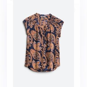 Navy Paisley Print Blouse Size: Small